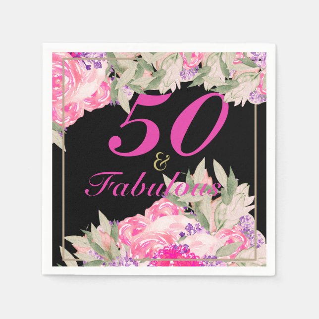 Serviette En Papier 50e anniversaire Elégant Floral Roses Invitation (Devant)