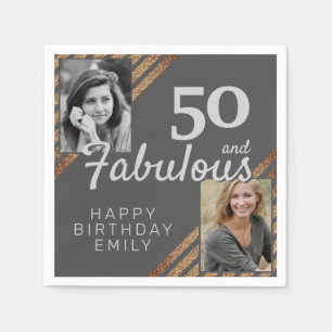 Serviette En Papier 50e Anniversaire Fabuleux Gris Or Paillettes 2 Pho