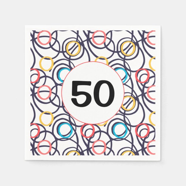 Serviette En Papier 50e anniversaire fête Doodles funky (Devant)