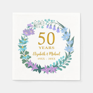 Serviette En Papier 50e anniversaire Golden Floral Bluebells Wreath
