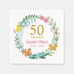 Serviette En Papier 50e anniversaire Golden Floral Butterfly Wreath