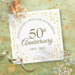 Serviette En Papier 50e Anniversaire Golden Love Hearts Confetti