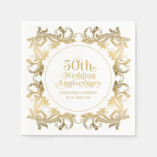 Serviette En Papier 50e anniversaire Mariage cadre de typographie or 3
