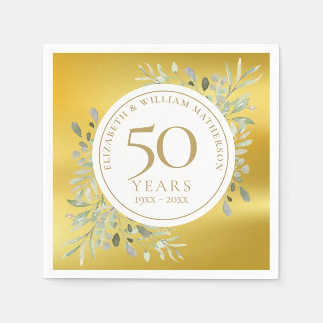Serviette En Papier 50e anniversaire Mariage Gold Foil Green (Devant)