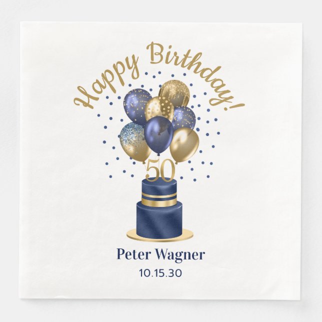 Serviette En Papier 50e anniversaire Marine Blue Balloon Cake (Devant)