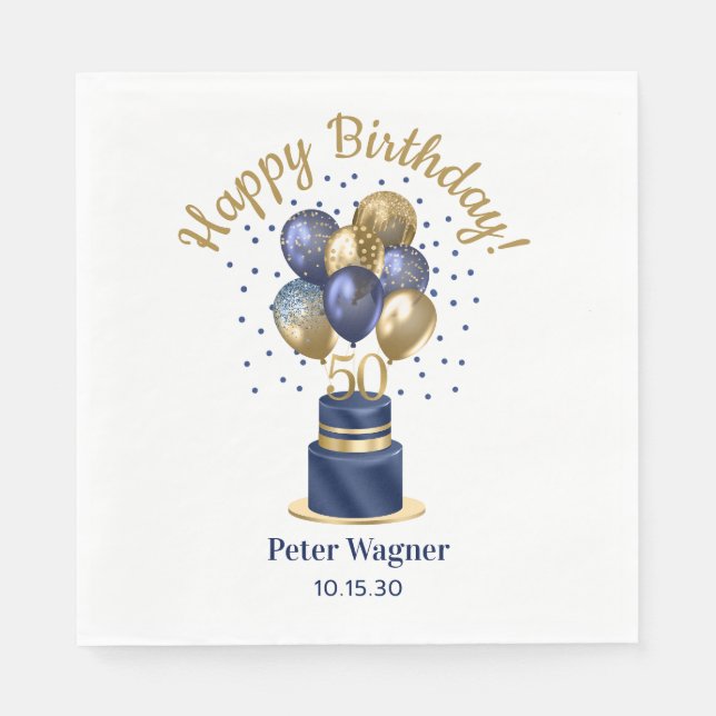 Serviette En Papier 50e anniversaire Marine Blue Balloon Cake (Devant)