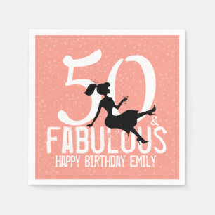 Serviette En Papier 50e anniversaire mignonne fête Silhouette Peach Mo