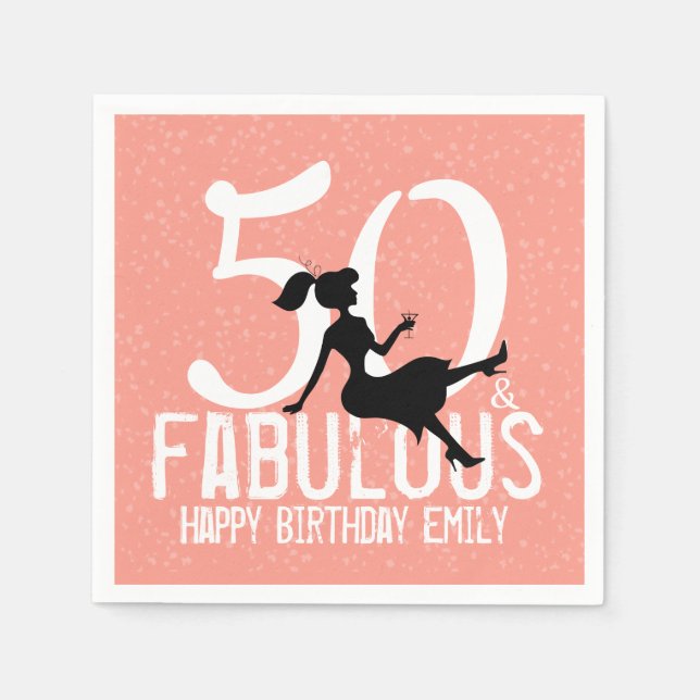 Serviette En Papier 50e anniversaire mignonne fête Silhouette Peach Mo (Devant)