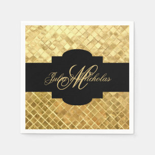 Serviette En Papier 50e anniversaire Monogrammed Black & Gold