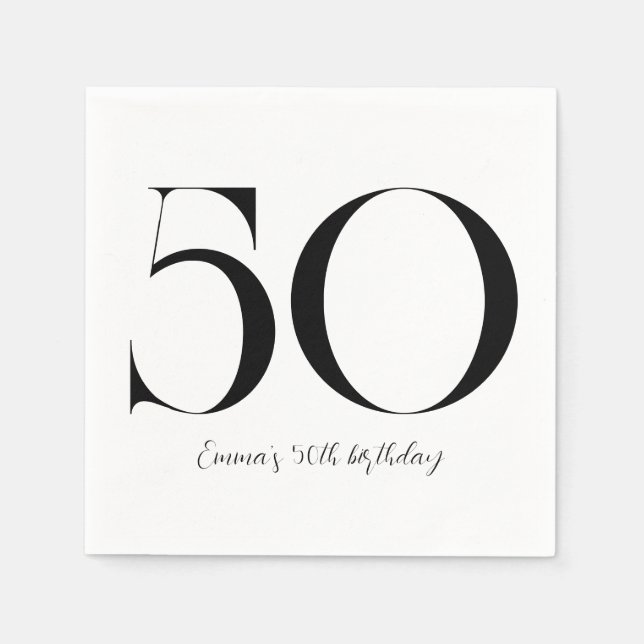 Serviette En Papier 50e anniversaire Noir et blanc (Devant)
