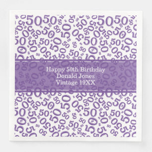 Serviette En Papier 50e anniversaire Numéro d'âge Motif pourpre/blanc