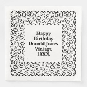 Serviette En Papier 50e anniversaire Numéro Motif pétoncles Noir/Blanc