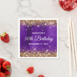 Serviette En Papier 50e Anniversaire Paillettes Dorées Papier Aluminiu