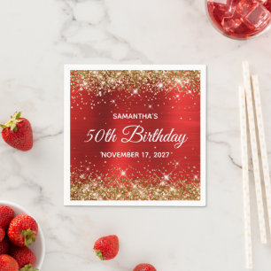 Serviette En Papier 50e anniversaire Parties scintillant d'or Rouge Fo