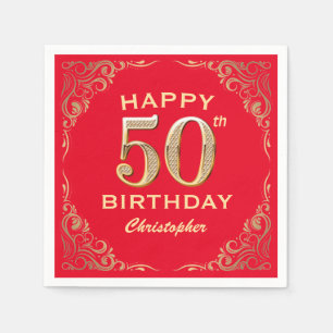 Serviette En Papier 50e anniversaire Parties scintillant rouge et or c