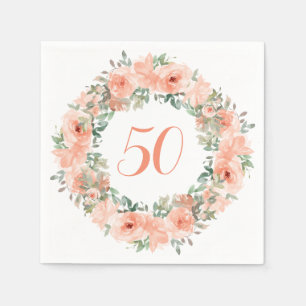 Serviette En Papier 50e Anniversaire Pêche Florale Aquarelle