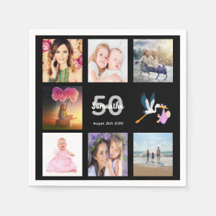 Serviette En Papier 50e anniversaire photo collage noir
