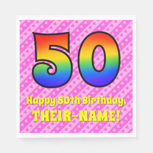 Serviette En Papier 50e anniversaire : Pink Stripes & Hearts, Arc en c