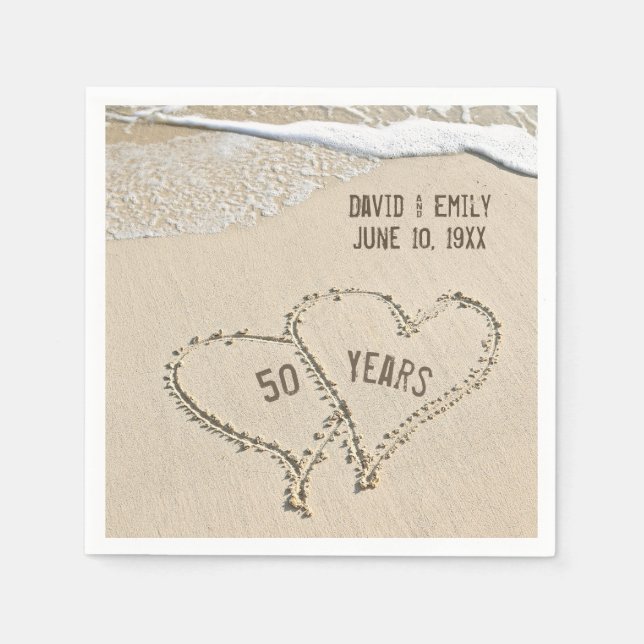 Serviette En Papier 50e Anniversaire Plage Coeurs serviettes (Devant)