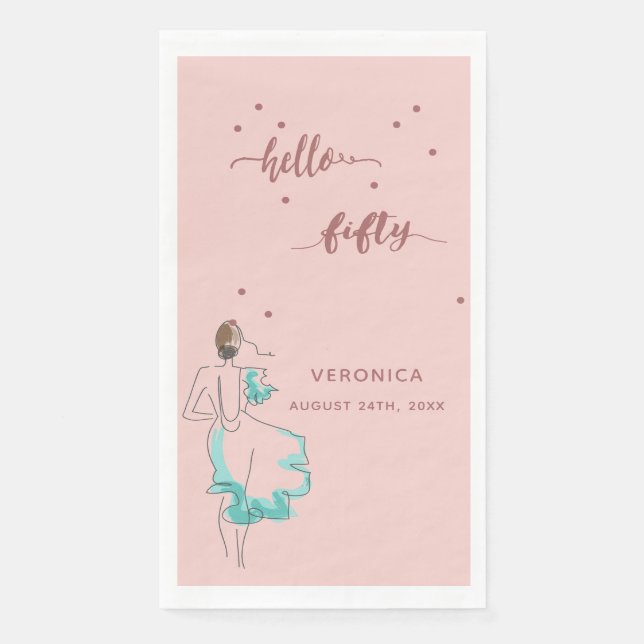 Serviette En Papier 50e anniversaire rose or bonjour 50 nom femme (Devant)