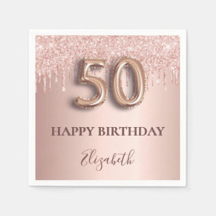 Serviette En Papier 50e anniversaire rose or parties scintillant rose