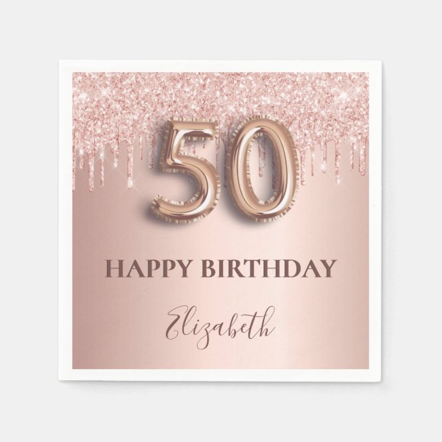 Serviette En Papier 50e anniversaire rose or parties scintillant rose  (Devant)