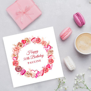 Serviette En Papier 50e anniversaire Rose Rose Coeur Tourbillonnant Sa