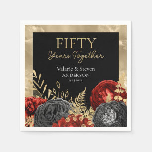 Serviette En Papier 50e Anniversaire Rouge Noir Or Floral