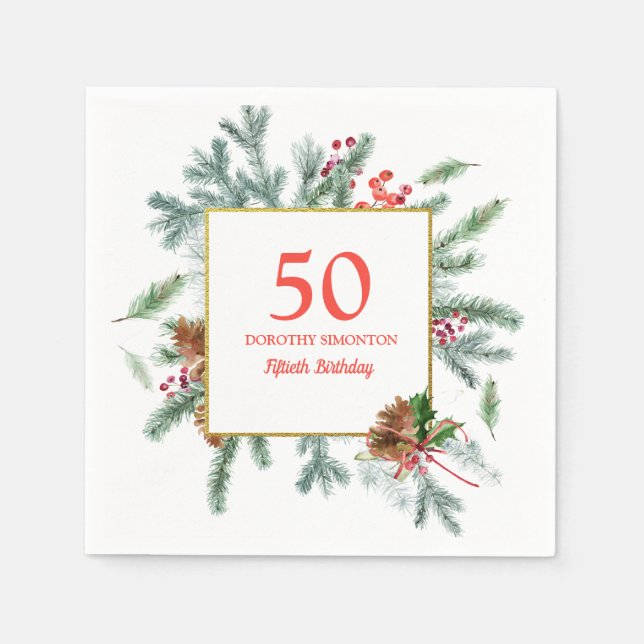 Serviette En Papier 50e anniversaire Rustic Winter Greenery (Devant)