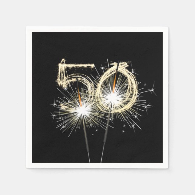 Serviette En Papier 50e anniversaire Sparklers de la fête sur Noir (Devant)