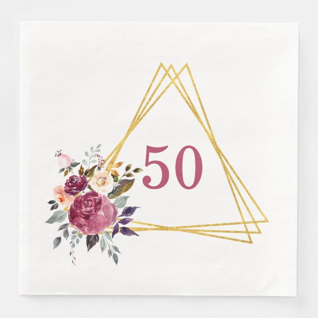 Serviette En Papier 50e Boho Floral Géométrique (Devant)