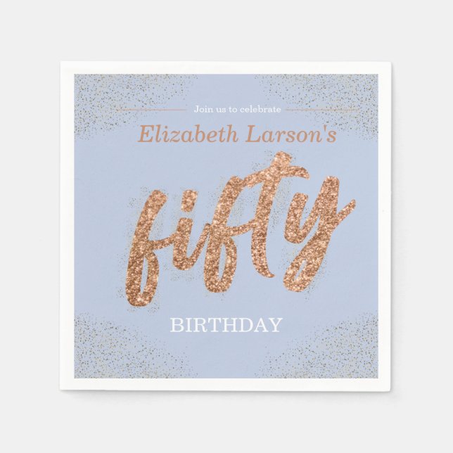 Serviette En Papier 50e fête d'anniversaire Modern Gold & Blue | Cinqu (Devant)