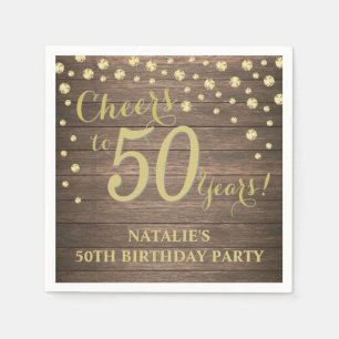 Serviette En Papier 50e fête d'anniversaire Rustic Wood et Gold Diamon