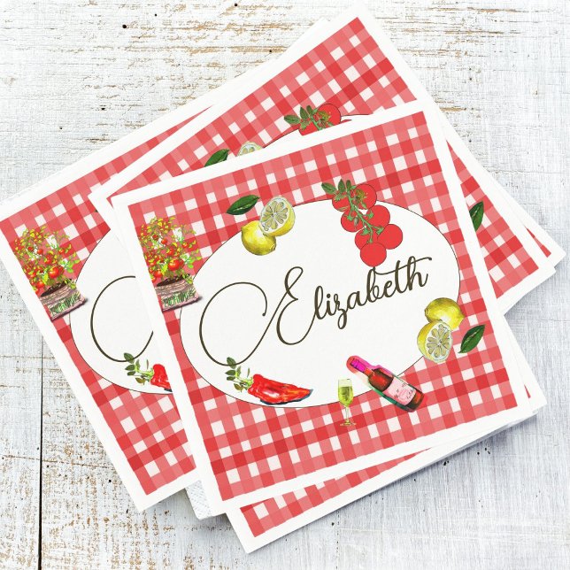 Serviette En Papier 50e Italien Citron Méditerranée Rouge Blanc Motif (Créateur téléchargé)