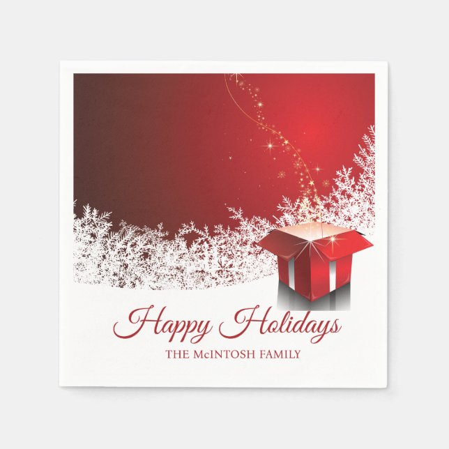 Serviette En Papier 50pcs Red White Christmas | Gift box surprise (Devant)