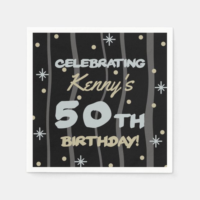 Serviette En Papier 50th Birthday Party Ajouter votre nom (Devant)