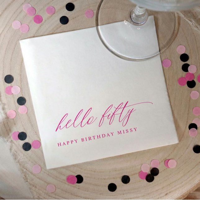 Serviette En Papier 50th Birthday Party Hot Pink Hello 50 Modern (Pink hello 50 stylish script 50th birthday party napkins)