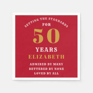 Serviette En Papier 50th Birthday Red And Gold Ajouter Votre Nom