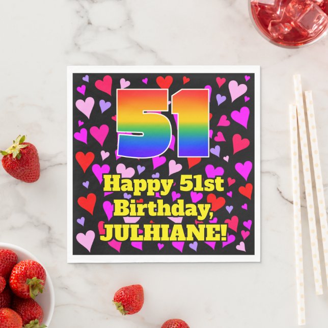 Serviette En Papier 51e anniversaire : Amour Hearts Motif, Arc-en-ciel (En situation)