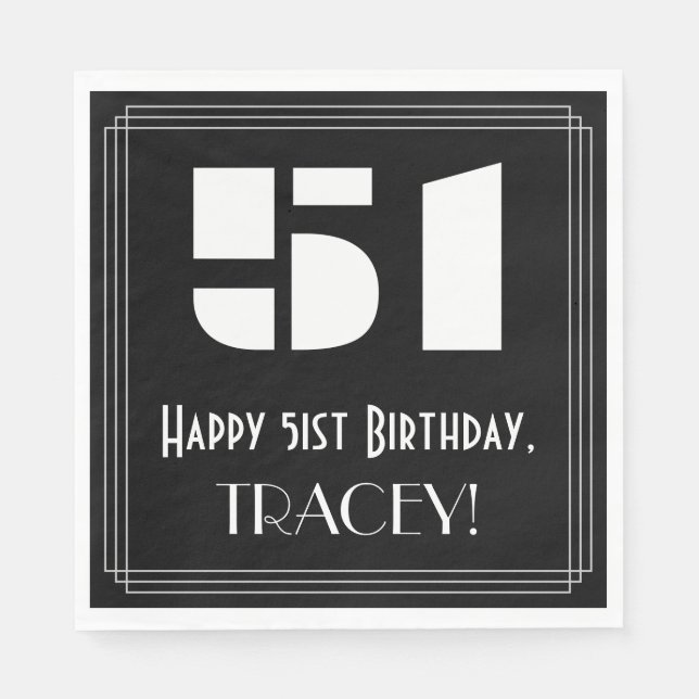 Serviette En Papier 51e anniversaire : Art Déco Inspiré Look "51" + No (Devant)