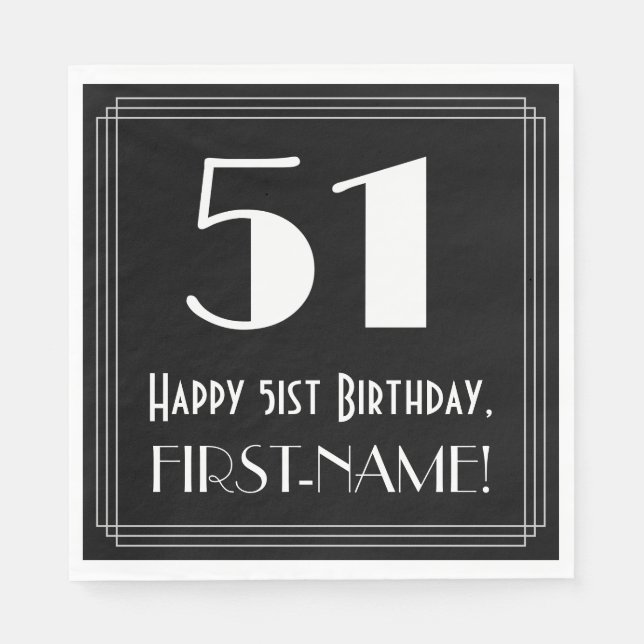 Serviette En Papier 51e anniversaire ~ Art Déco Inspiré Look "51", Nom (Devant)