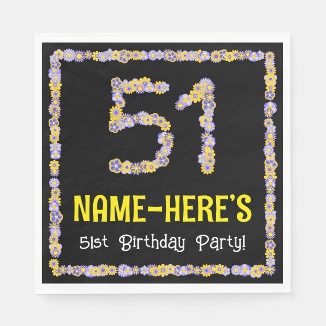 Serviette En Papier 51e anniversaire : Floral Flowers Numéro, Nom pers (Devant)