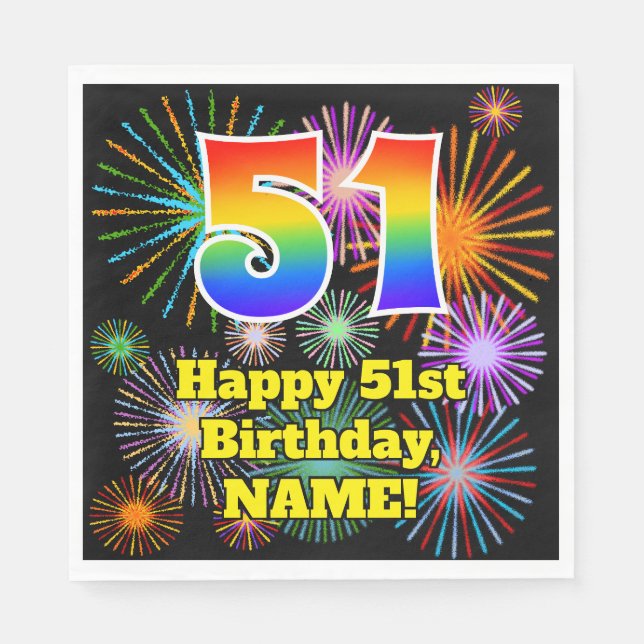Serviette En Papier 51e anniversaire : Fun Motif Fireworks + Rainbow 5 (Devant)