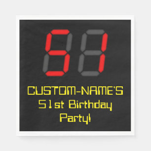 Serviette En Papier 51e anniversaire : Rouge Digital Clock Style "51" 