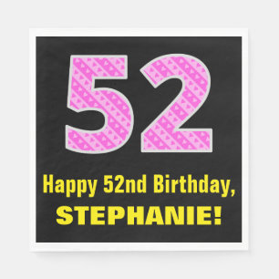 Serviette En Papier 52e anniversaire : Pink Stripes and Hearts "52" + 