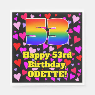 Serviette En Papier 53e anniversaire : Amour Hearts Motif, Arc-en-ciel