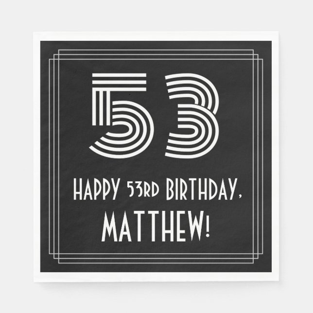 Serviette En Papier 53e anniversaire : Art Déco Inspiré Look "53" + No (Devant)