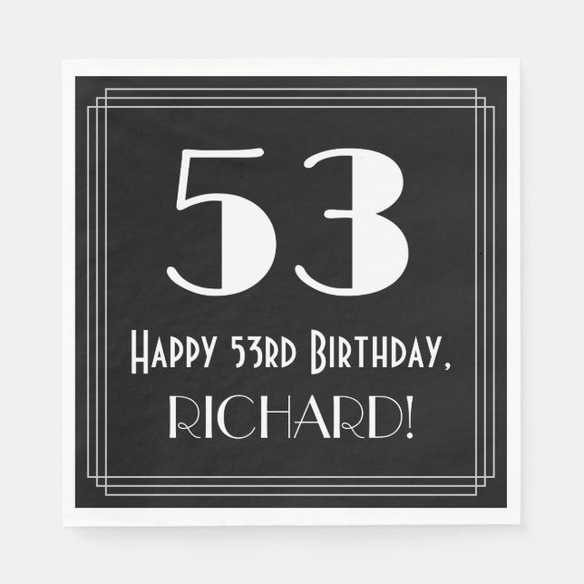 Serviette En Papier 53e anniversaire ~ Art Déco Inspiré Look "53", Nom (Devant)