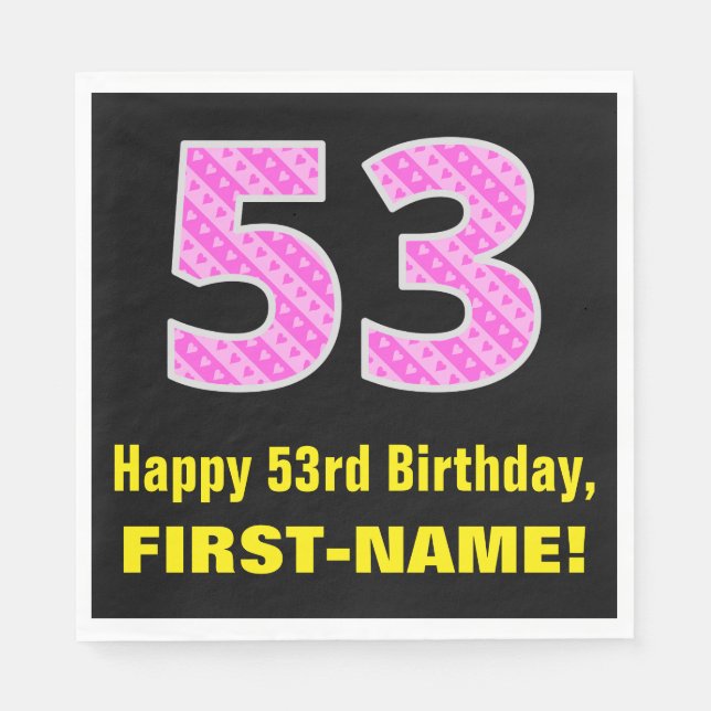 Serviette En Papier 53e anniversaire : Pink Stripes and Hearts "53" +  (Devant)