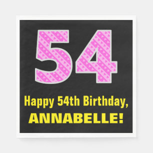 Serviette En Papier 54e anniversaire : Pink Stripes and Hearts "54" + 